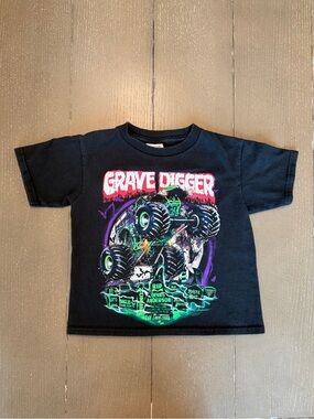 Monster Jam Toddler Boys Black Gravedigger Monster Truck T-Shirt • Size 4T